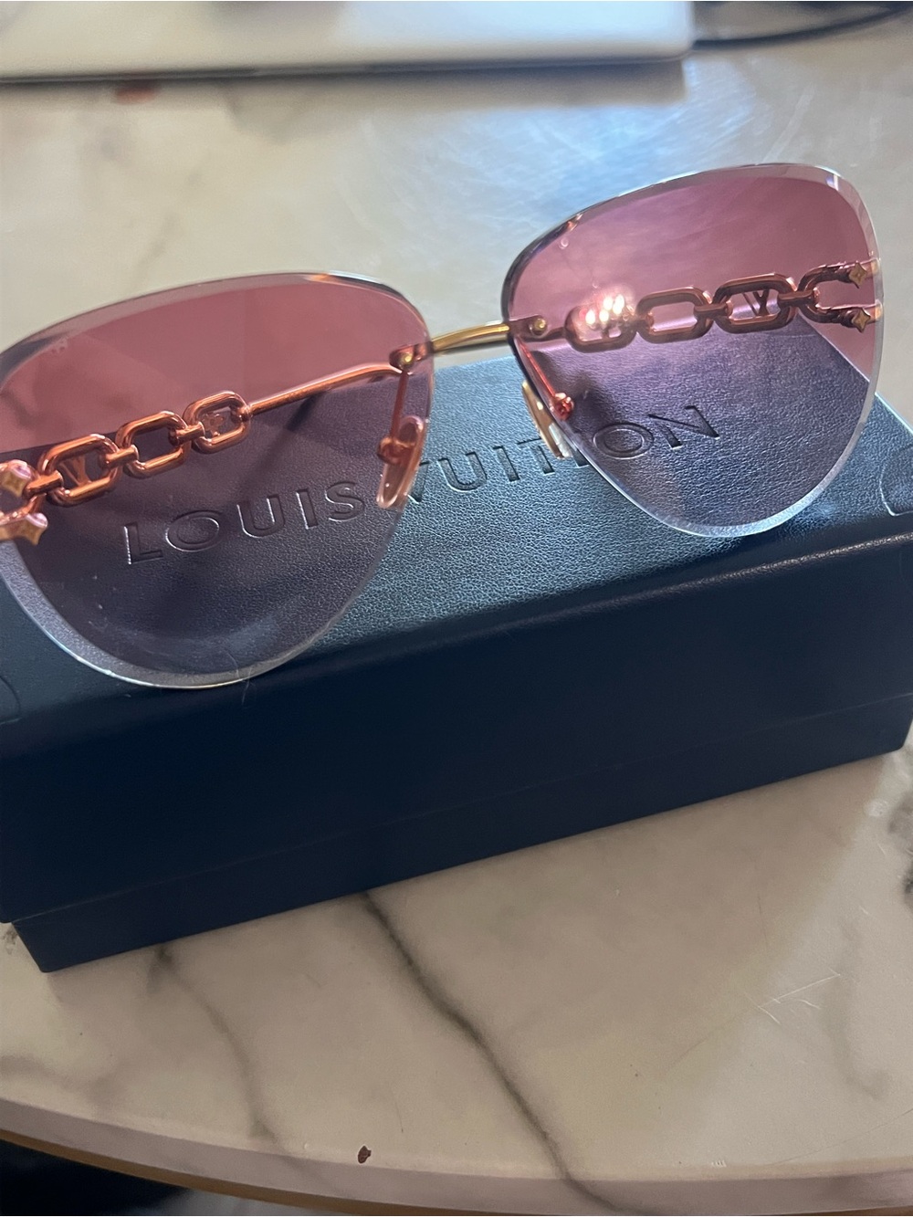 Louis Vuitton Rose Pink Gradient Chain-Temple Sunglasses